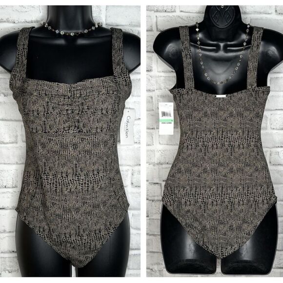 NWT Vintage Calvin Klein Alligator Patterned Sexy One Piece Swimsuit sz 8 - Picture 1 of 8